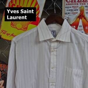 Yves Saint Laurent イヴ サンローラン YSL M サイズ 相当 長袖 ストライプ シャツ ホワイト 白 ワンポケット 10259