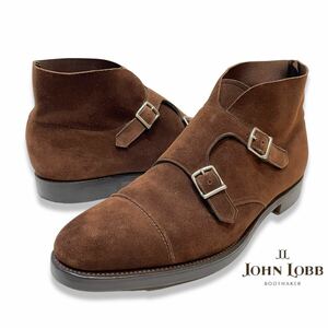 英国製 John Lobb William Boots ジョンロブ ウィリアム2 ブーツ ダブルモンク スエードレザー シューズ ダークブラウン8E メンズ