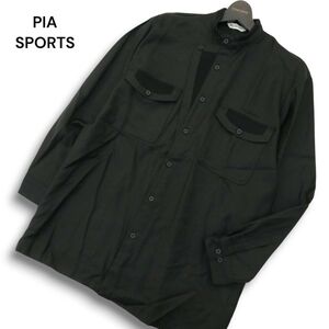 PIA SPORTS ピアスポーツ 秋冬 ウール100%★ ニット切替 デザイン 長袖 バンドカラー シャツ Sz.4 メンズ 黒 日本製　A5T00085_1#B