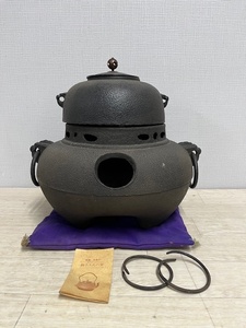 風炉釜 鬼面風炉 切合釜 茶道具 全長32㎝ 現状品 Ｓ52