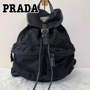 PRADA プラダ テスート 三角ロゴ ナイロン ポノコ バックパック リュックサック ブラック 黒 2ポケット 巾着 三角ロゴプレート デイバッグ