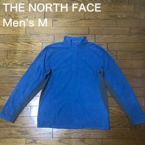 【送料無料】THE NORTH FACE 薄手フリース生地切り返しハーフジップ長袖シャツ　ネイビーグレー　メンズMサイズ　ザノースフェイスロンT