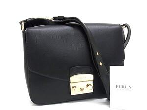 1円 ■美品■ FURLA フルラ メトロポリス レザー クロスボディ ショルダーバッグ 斜め掛け 肩掛け レディース ブラック系 BJ6549