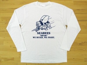 SEABEES 白 5.6oz 長袖Tシャツ 紺 L ミリタリー シービーズ U.S. NAVY ハチ