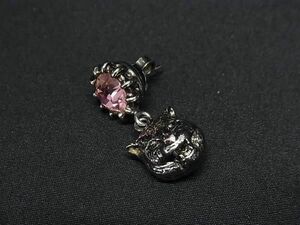 1円 ■美品■ GUCCI グッチ キャットヘッド カラーストーン 片耳のみ ピアス アクセサリー レディース シルバー系×ピンク系 AZ4302