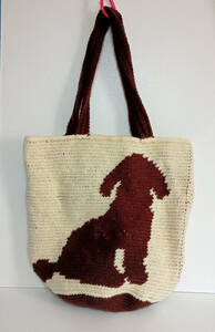 ハンドメイド トートバッグ手編み 犬と足跡