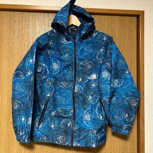 THE NORTH FACE ノースフェイス 150cm コンパクトジャケット　青水色系 アウトドア 古着加工　 総柄　 ナイロンジャケット