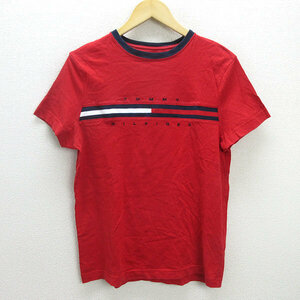 G■トミーヒルフィガー/TOMMYHILFIGER Tシャツ/ロゴ刺繍【S】赤/men