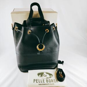 【未使用】 PELLE BORSA ペレボルサ ハンドバッグ ショルダー 肩掛け レザー ネイビー系 巾着 トート 鞄 軽量 エコバッグ