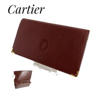 Cartier マスト　二つ折り財布　がま口　長財布　レザー　ロゴ　型押し