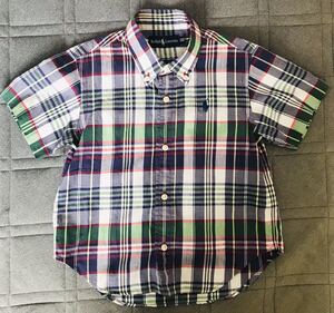 ☆ラルフローレン☆半袖シャツ サイズ100 RALPH LAUREN ボタンダウンシャツ チェック柄 ネイビー×グリーン×ホワイト×レッド