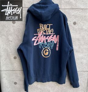 90s 00s STUSSY ステューシー プリントロゴ プルオーバー パーカー フーディー size M ヴィンテージ オールド