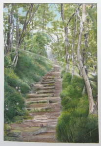 ◎色鉛筆での塗り絵・宅配８０サイズ・風景画 公園道　絵画　(192×283）色鉛筆画 イラスト