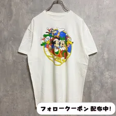 古着 used　Disney　ディズニー　半袖プリントＴシャツ　白　ホワイト　Mickey　ミッキー　ミニー　クリスマス