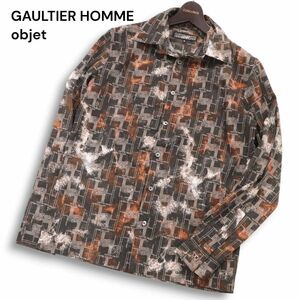 GAULTIER HOMME objet ジャンポール ゴルチエ オム 通年 ロゴ 総柄★ 長袖 シャツ Sz.46　メンズ　I4T03287_A#C