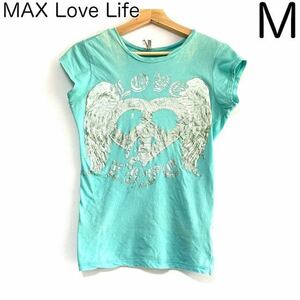 輸入古着 Max Love Life キャップスリーブ Tシャツ レディース ピースマーク レゲエ パステル ストリート