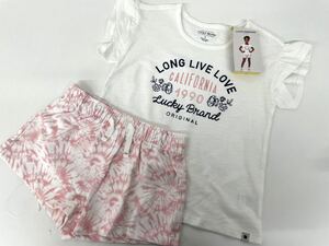 新品■LUCKYBRAND キッズ 女の子 半袖シャツ ハーフパンツ 2点セット 5 / 5歳 セットアップ ピンクマーブル