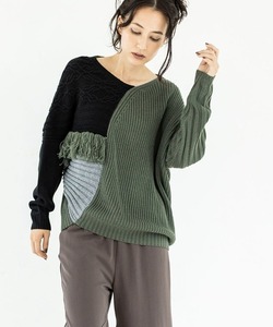 「OSMOSIS」 Vネックニット ONE SIZE グリーン レディース