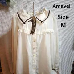 【かわいい☆Amavel】白　フリル　パールボタン　セーラー　茶色　サイズM