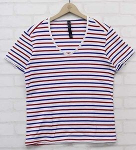 2T0835【クリックポスト対応商品】wjk 13ss BORDER V NECK TEE ダブルジェーケー