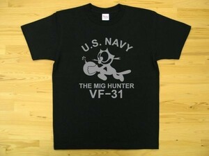 U.S. NAVY VF-31 黒 5.6oz 半袖Tシャツ グレー XL ミリタリー トムキャット VFA-31 USN