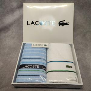 【未使用品】LACOSTE　ラコステ　スポーツタオル　2枚セット　綿100％　ブルー/ホワイト　箱付き　内野株式会社　ロゴ入り