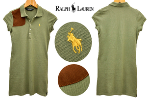 Y-4071★送料無料★RALPH LAUREN ラルフローレン★正規品 カーキ ポニー刺繍 鹿の子 半袖 ポロシャツ ミニ ポロワンピース XS-S