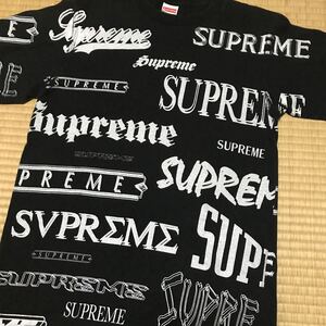 [希少] Supreme シュプリーム　カットソー　Tシャツ　半袖Tee Logo Tee 総柄　ロゴ　tee トップス　綿100% USA製　入手困難　ブラック