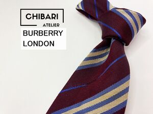 【美品】BURBERRY LONDON　バーバリーロンドン　レジメンタル柄 ネクタイ 3本以上 送料無料 メンズ ワインレッド　1105037