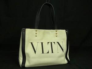 1円 ■美品■ VALENTINO GARAVANI ヴァレンティノ ガラヴァーニ VLTN ロックスタッズ キャンバス トートバッグ アイボリー系 BL6126