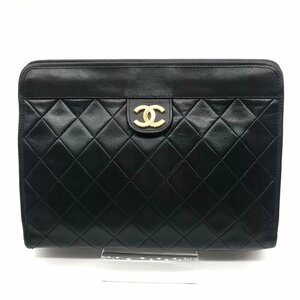 良品 CHANEL シャネル ココマーク ミニ マトラッセ ラムスキン クラッチ バッグ ブラック a1795