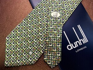 ★並品★4R00122【dunhill】ダンヒル「エンブレム 紋章 格子 dロゴ 柄」ネクタイ