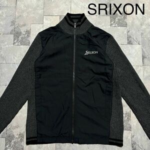 SRIXON スリクソン ジップアップジャンパー セーター ニット ナイロン ハイブリッド 刺繍ロゴgolfDESCENTEブラック グレー サイズM玉FS1581