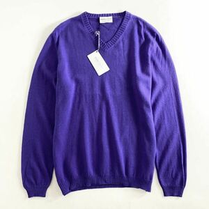 84h27①《未使用保管品》 イタリア製 Settefili Cashmere セッテフィーリカシミア Vネックニット セーターサイズ48 パープル カシミヤ