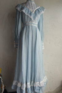 GUNNE SAX　ガニーサックス　70s～80s　ビンテージUSA製マキシ丈ロングワンピース　貴重古着アンティークレトロレースフリル豪華姫ワンピ