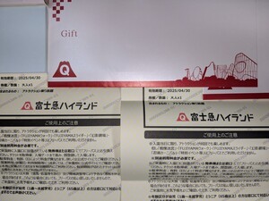 ①富士急ハイランド　フリーパス　大人2名分 2025.4.30まで