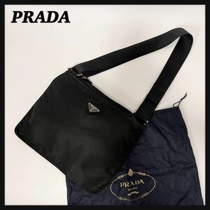 1円 美品 PRADA プラダ ショルダーバッグ 三角プレート トライアングルロゴ クロスボディ サコッシュ ブラック BLACK テスートナイロン黒 