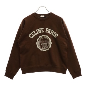 セリーヌ 20AW ANCHOR CASHMIRE SWEATER フロックロゴプリント クルーネックスウェットトレーナー ブラウン 2Y148790J 2Y148790J