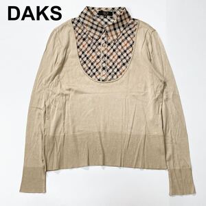 DAKS ダックス ニット ドッキング ブラウス シャツ チェック 40 L レディース B122403-86