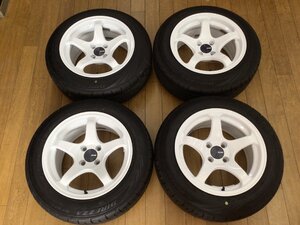 ☆超美品 セット品 白ホイール ドリ車 ロードスター等に ダンロップ DZ102 195/60R15 2023年製 バリ溝品+ENKEI PF05 15×8J+25 100/4H