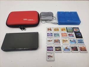 3DS-LL　本体　ソフト21本まとめ　タッチペン無し　RED-001　動作品　電源　ソフトケース付き　激安１円スタート