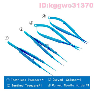 kp2608: 新品 4個 セット チタン 外科用 器具 眼科用 歯科用 針ホルダー 約11cm はさみ ピンセット 手術 医師 病院 ドクター 治療