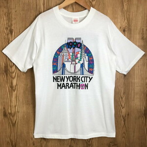 USA製 90s NEW YORK MARATHON ポップアート デザイン プリント 半袖 Tシャツ サイズ メンズ L 90年代 古着 s24080291