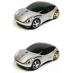 マウス　自動車　車型 ワイヤレス USB 車 シルバー　銀【2個】　白回　スポーツカー 無線　静音　光学式