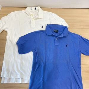 古着 Polo Ralph Lauren ポロラルフローレン ポロシャツ 半袖 S?Mサイズ レディース? メンズ? まとめて2枚セット ホワイト/ブルー(△