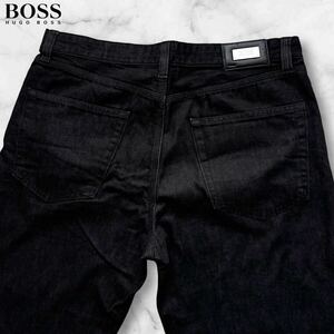 幻のカシミヤデニム!!!脅威のXXL相当!!!ヒューゴボス HUGO BOSS ジーンズ パンツ ジーパン ロゴプレート ストレッチ ブラック 黒 メンズ 36