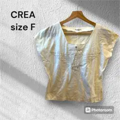 【CREA. 】ノースリーブ　Tシャツ　ホワイト　胸刺繡入り　綿100％