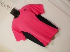 ssy4384 adidas アディダス 半袖 ドライ ラグランTシャツ ピンク×ネイビー ■ 配色切り替え ■ ロゴプリント スポーツ Sサイズ