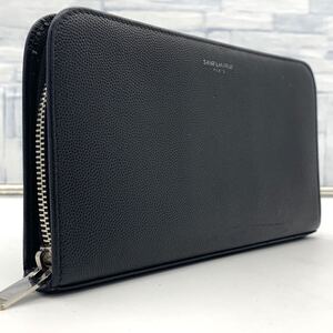 入手困難●極美品 YVES SAINT LAURENT イヴサンローラン 長財布 ラウンドファスナー オーガナイザー メンズ ビジネス ブラック 黒 レザー