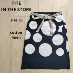 TITE IN THE STORE ティテインザストア 綿 麻 水玉スカート 紺